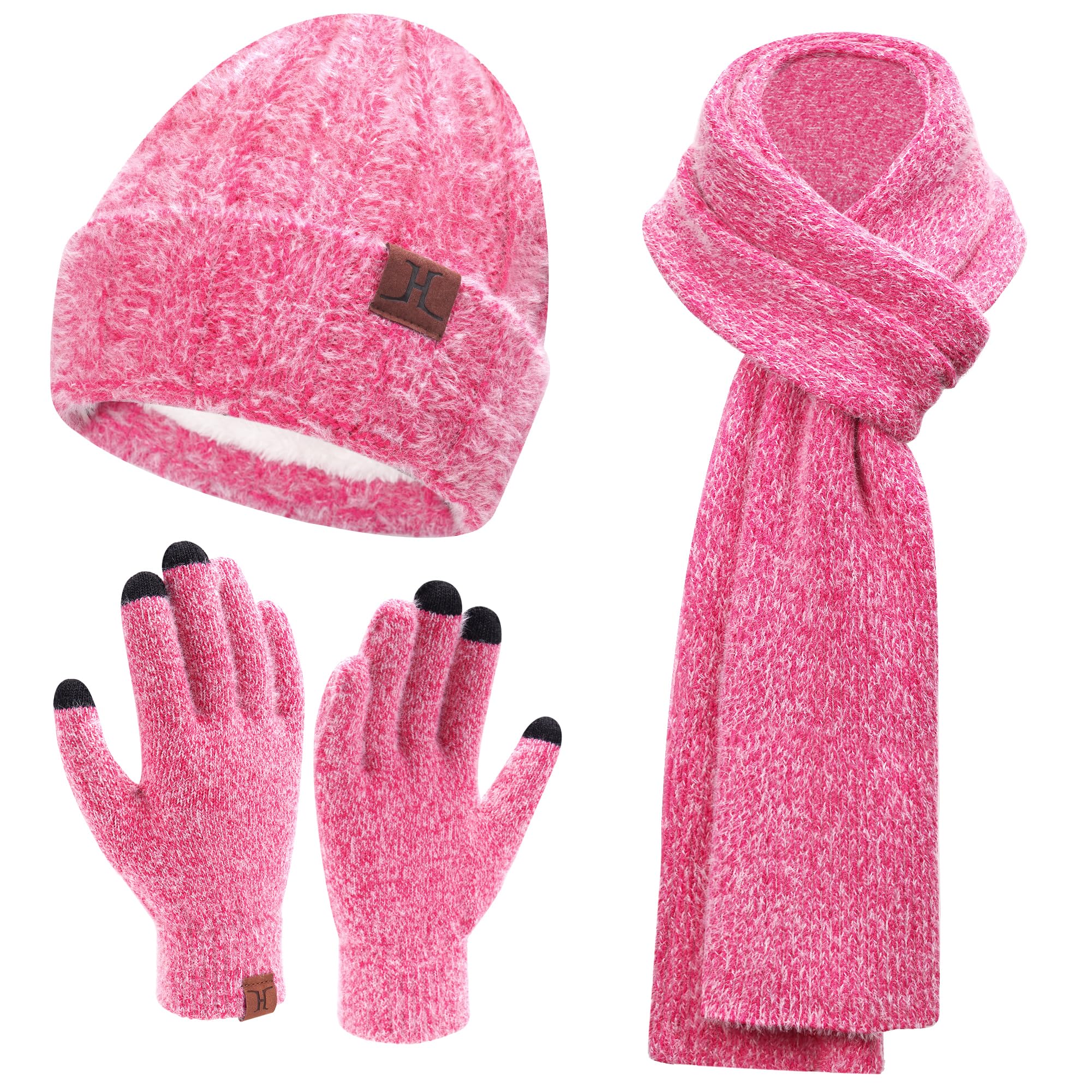 Bequemer Laden Donna Inverno Caldo Knit Beanie Cappello Touchscreen Guanti Lungo Sciarpa Set con Fleece Foderato Teschio Caps Collo Sciarpe