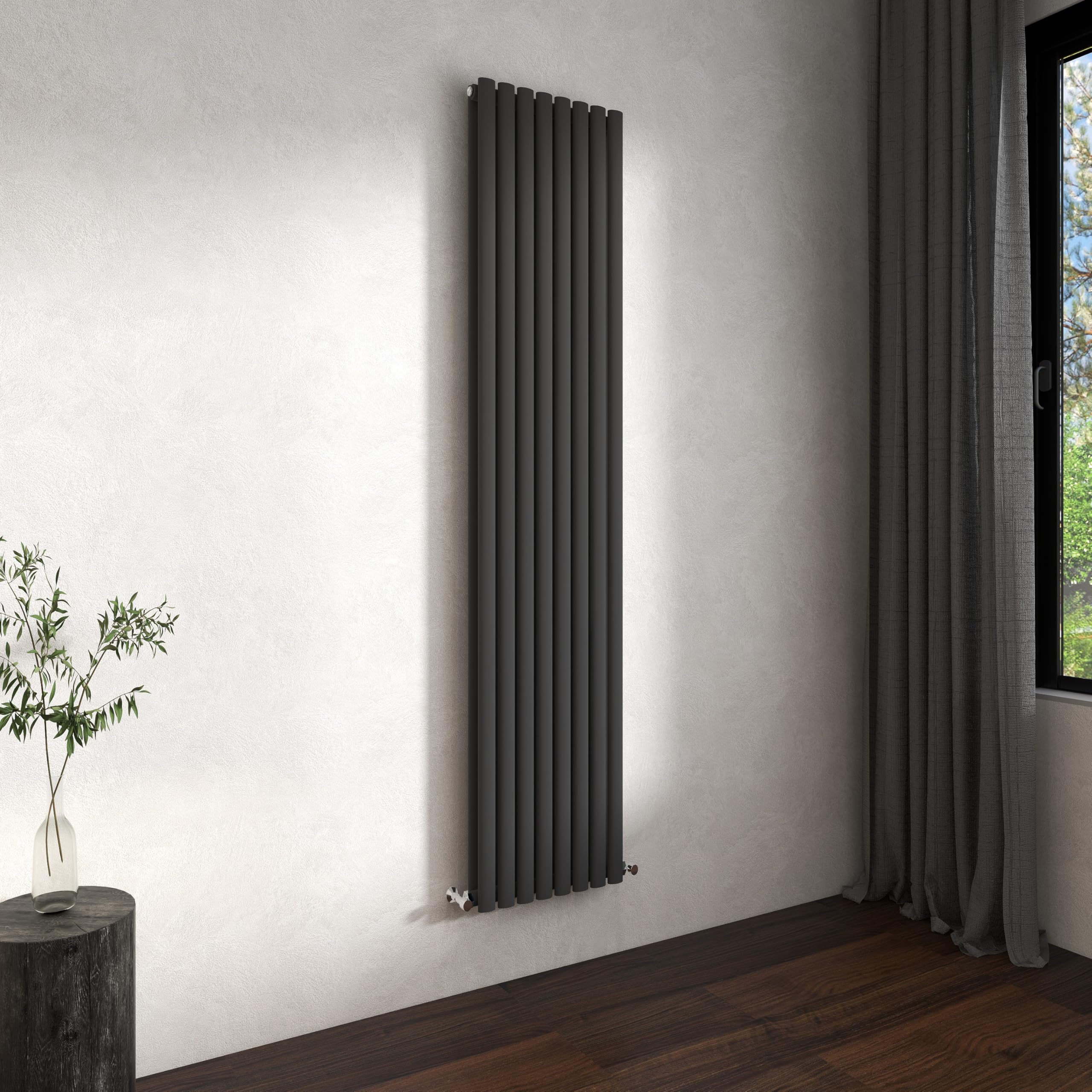 Traditional Vertical Oval Column Radiator, 1800x472mm Anthracite Modern Heating Radiators, Double Panel Wall Mounted Heater Rads, Perfect for UK Hallway, Living Room Central Heating,Tall Radiator