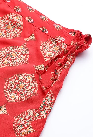 LYMI LABEL Ethnic Skirt for Women - Viscose Rayon Foil Printed A - Line Regular Fit Skirt with Gota Patti Border for Women