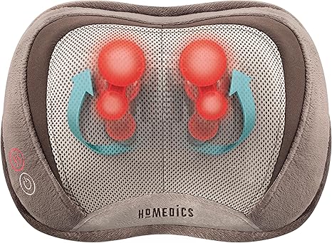 HoMedics Back and Neck Massager, Portable Shiatsu All Body Massage Pillow with Heat, Targets Upper and Lower Back, Neck and Shoulders. Lightweight for Travel