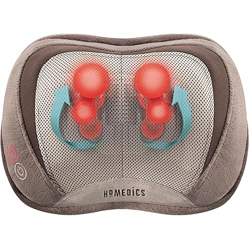 Homedics Shiatsu Back Massager with Heat, 3D Deep Tissue Massage Pillow for Neck & Shoulders, Electric Kneading Lumbar Massager Cushion for Upper & Lower Back Pain Relief, Portable Home Office Travel