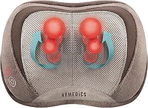 HoMedics Back and Neck Massager, Portable Shiatsu All Body Massage Pillow with Heat, Targets Upper and Lower Back, Neck and Shoulders. Lightweight for Travel