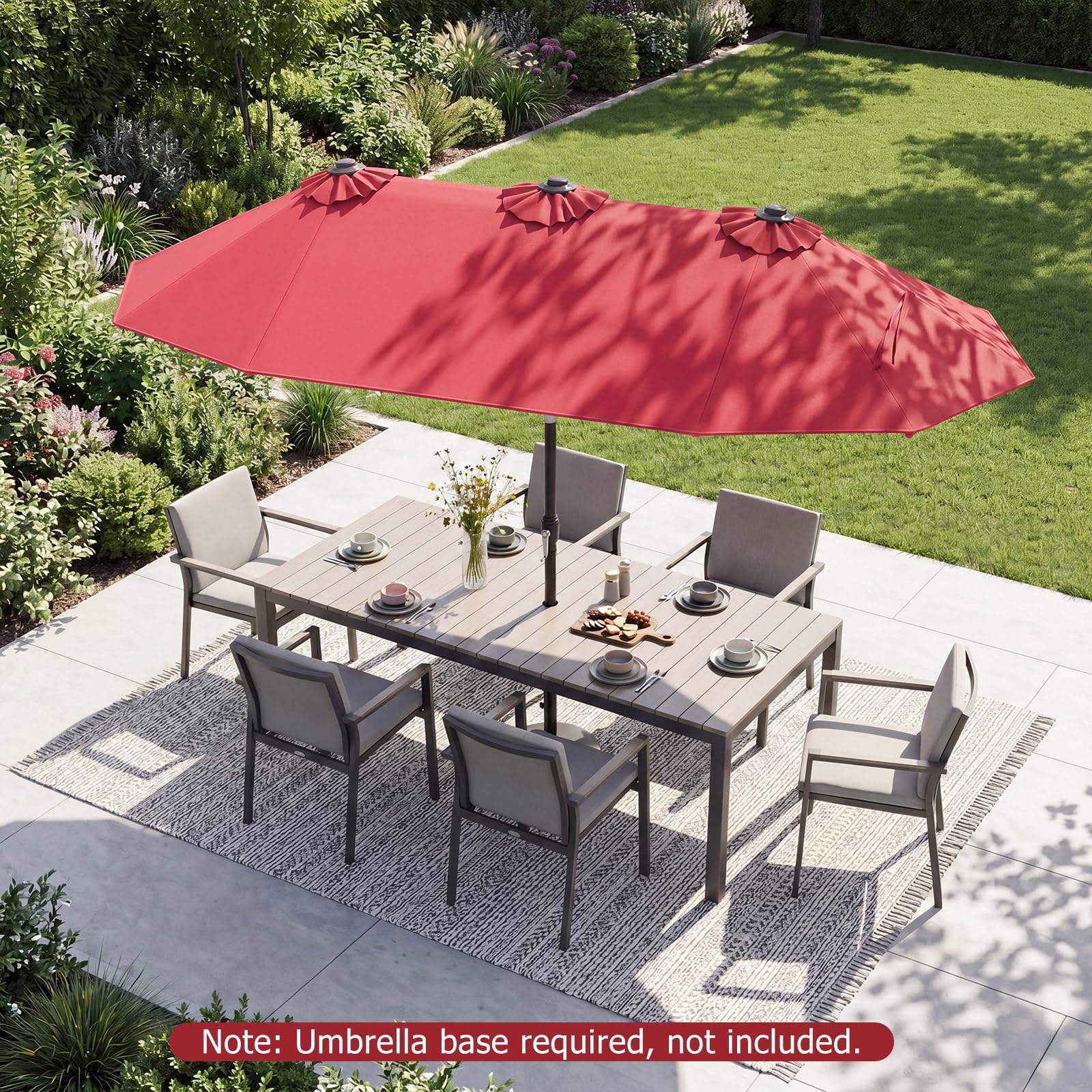 FANTASK Doppelsonnenschirm, 300x150cm, Gartenschirm knickbar mit Kurbel, Doppel Sonnenschirm, Marktschirm, Terrassenschirm für Garten, Terrasse, Balkon (Rot)