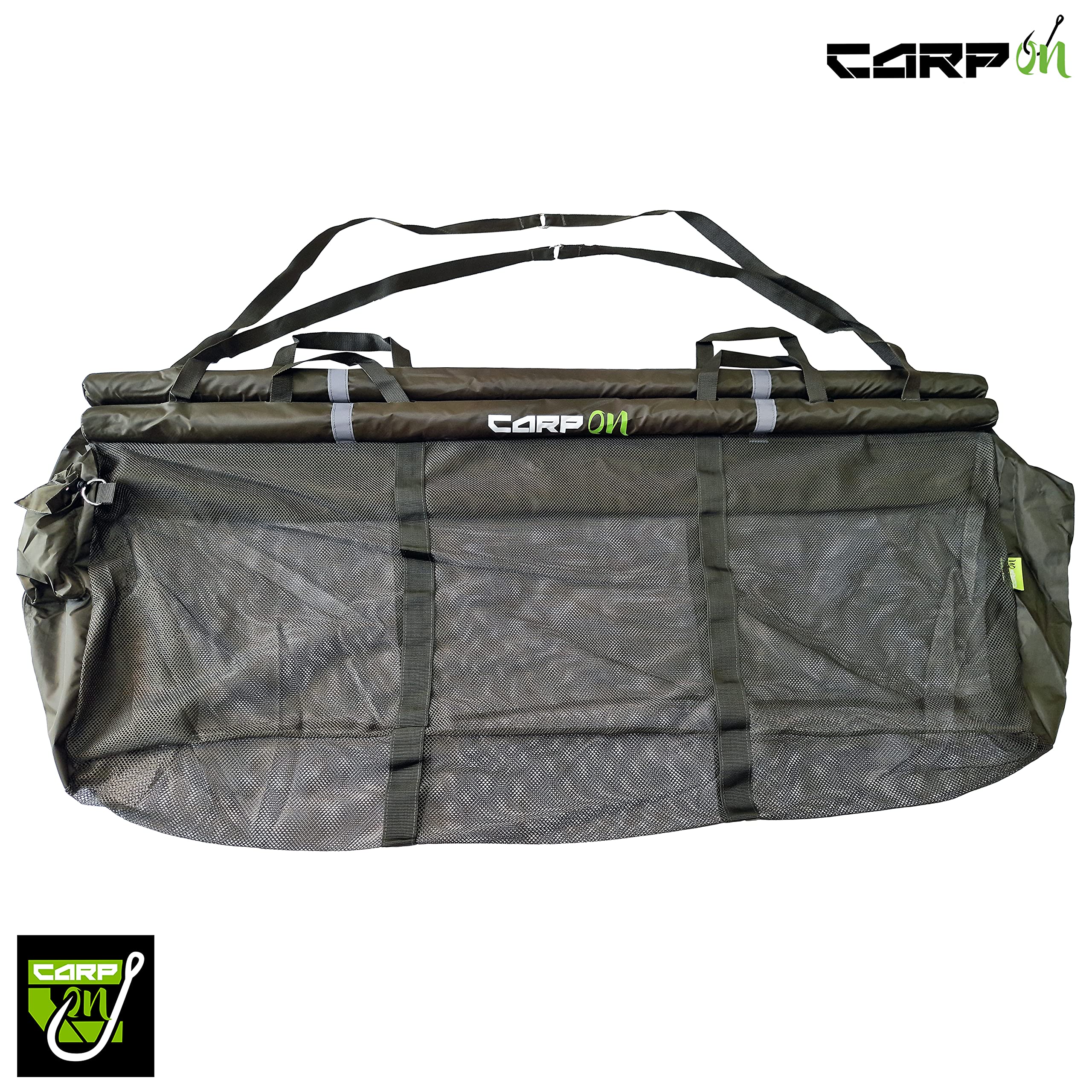 Eslinga flotante de recuperación de pesaje de lujo hecha de material 210D verde oscuro,Amplio palmo (Dimensiones 120x35x50 cm) de malla verde con bolsa de transporte de cordón 190T [27-00050]