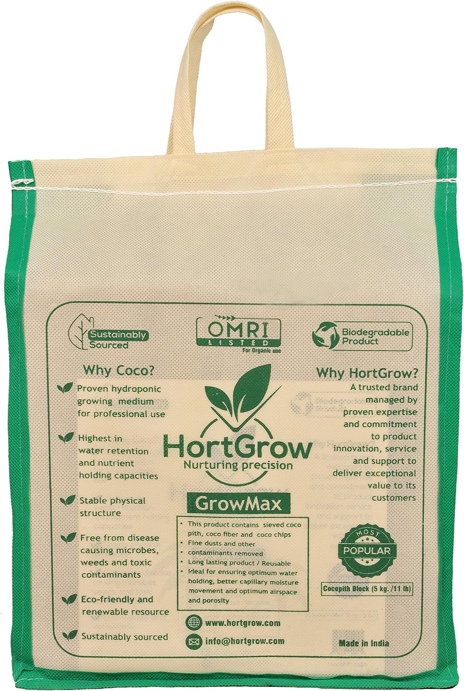 GrowMax - an Optimal Blend of Coco Coir/Coco Peat, Coco Fiber, and Coco Chips | Potting Mix (5 x 1 kilogram Block Expands to 2.25 cu.ft)
