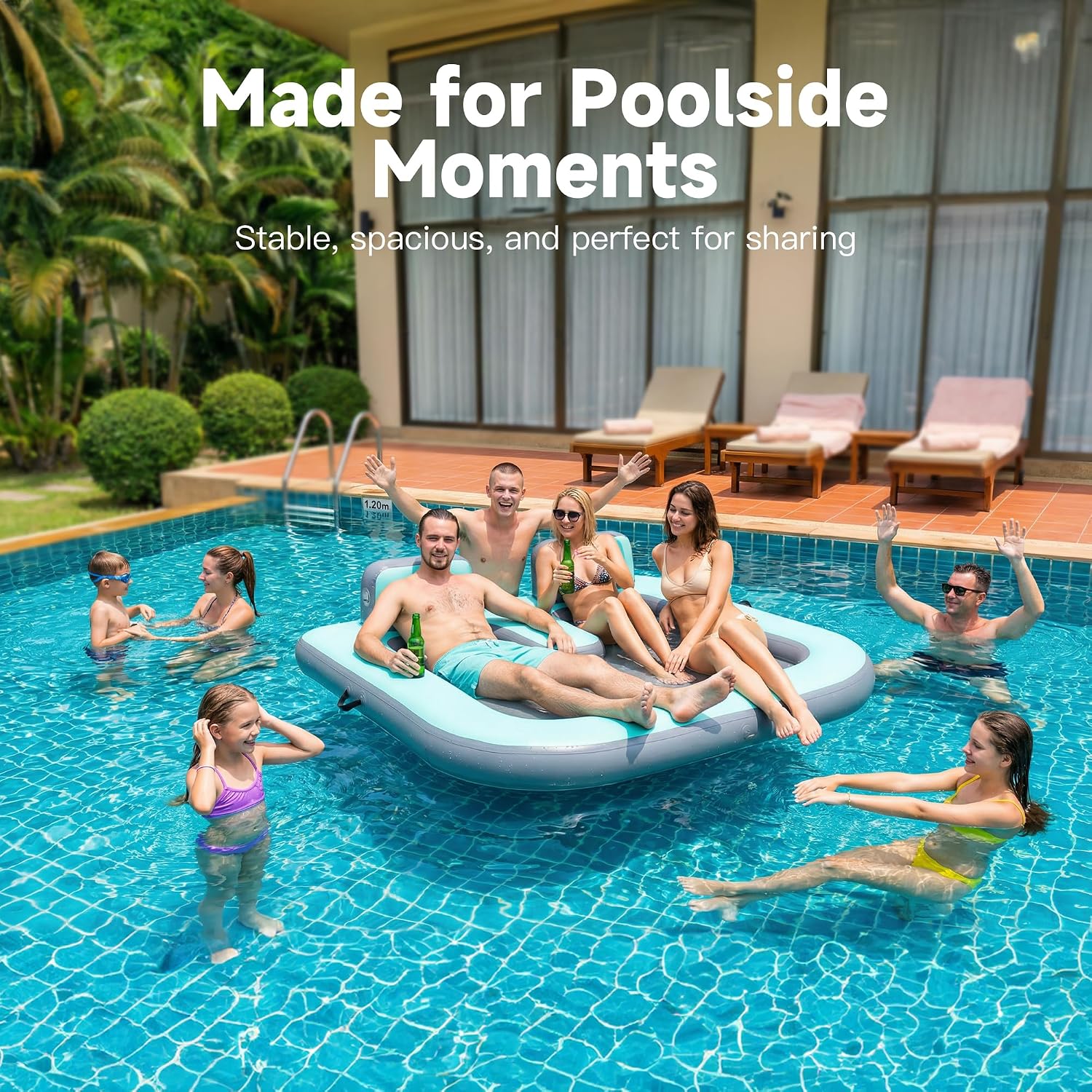 71" x 71" Inflatable Floating Dock with Mesh, UV & Puncture Resistant Floating Island Raft, 500 lbs Capacity Water Hammock for 2 Adults, Pool Float for Lake, Ocean, River & Pool Party