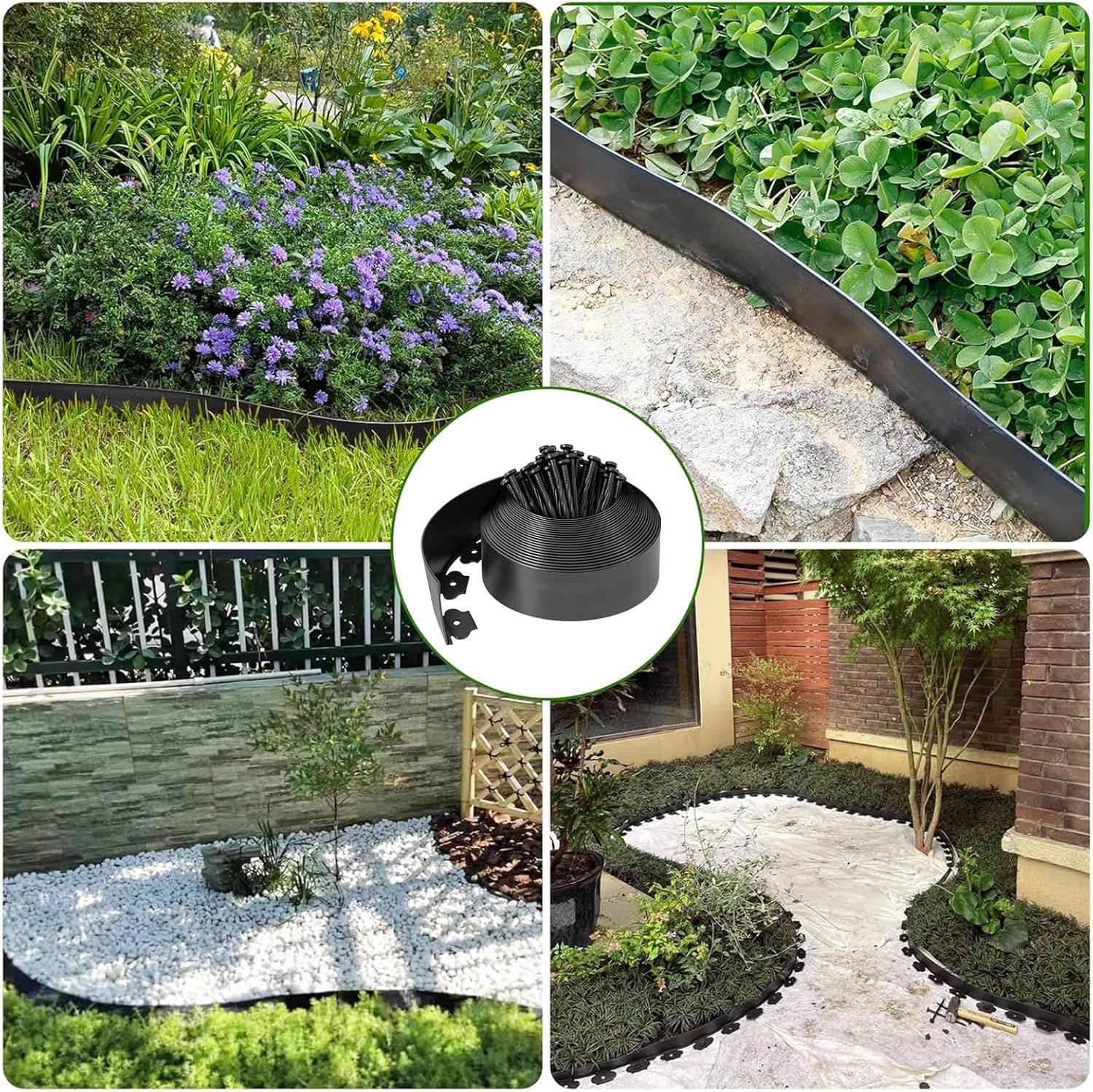 33 FT Landscape Edging, 4 Inch Tall Garden Edging Border with 50 Stakes, Flexible No-Dig Plastic Lawn Edging Kit for Yard, Flower Beds, Pathways and DIY Landscaping - Black