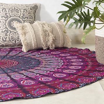 Popular Handicrafts Round Tapestry with Tassel Wall Hanging Ombre Hippie Mandala Bohemian Hippy Intricate Indian Tapestries Tablecloth 70 Inches,178cm Green