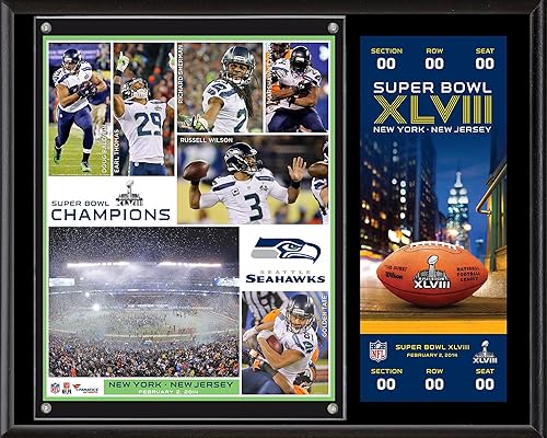 Seattle Seahawks Super Bowl XLVIII Champions 12 x 15 Plaque with Replica Ticket - NFL Ticket Plaques and Collages
