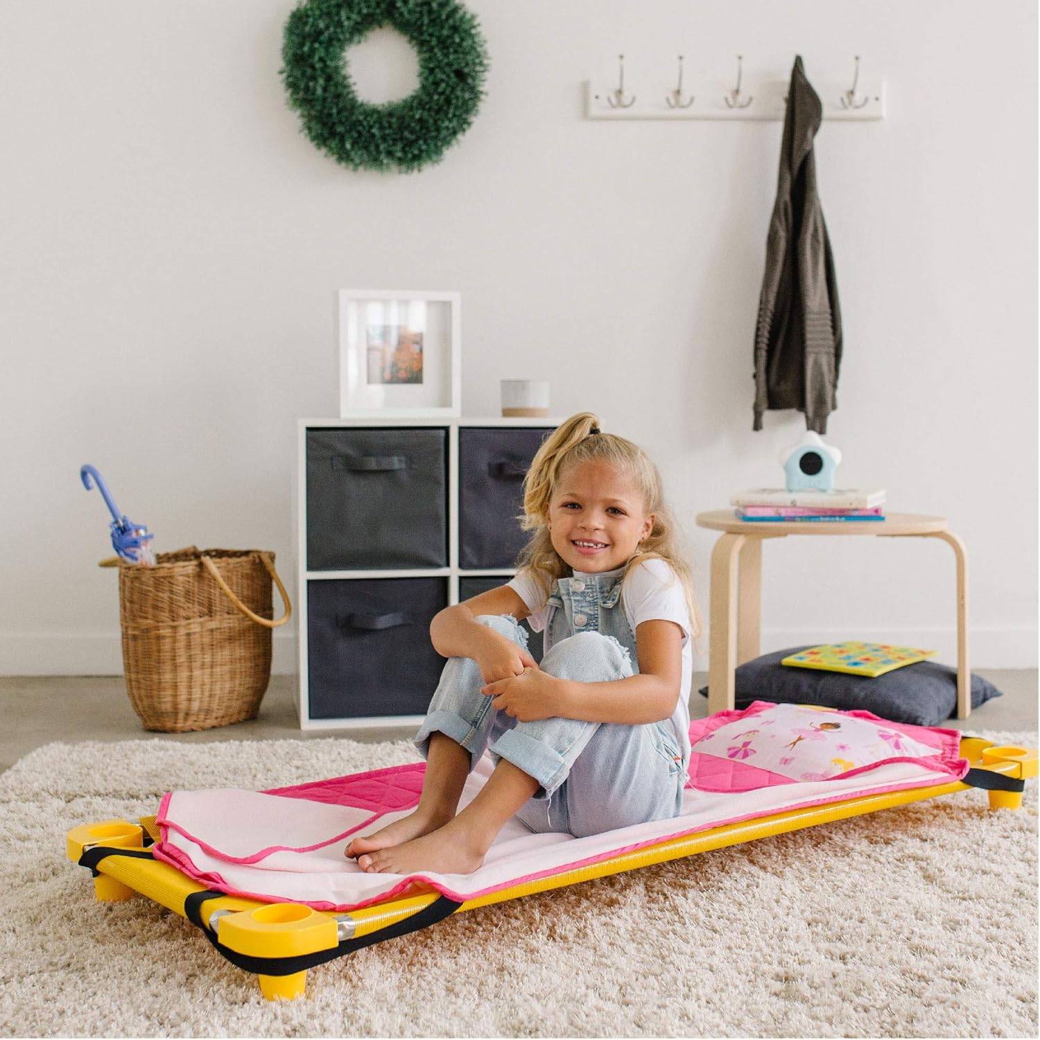 wildkin modern kids nap mat – soft cotton blend with pillow & elastic straps for school & travel - ballerina