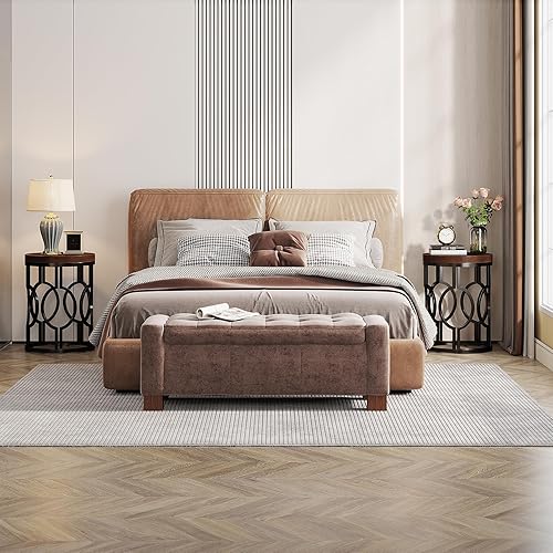 Miniatura 5 de Tribesigns Juego de 2 mesas auxiliares redondas, mesa auxiliar industrial con marco hueco de metal, mesita de noche pequeña para sala de estar,