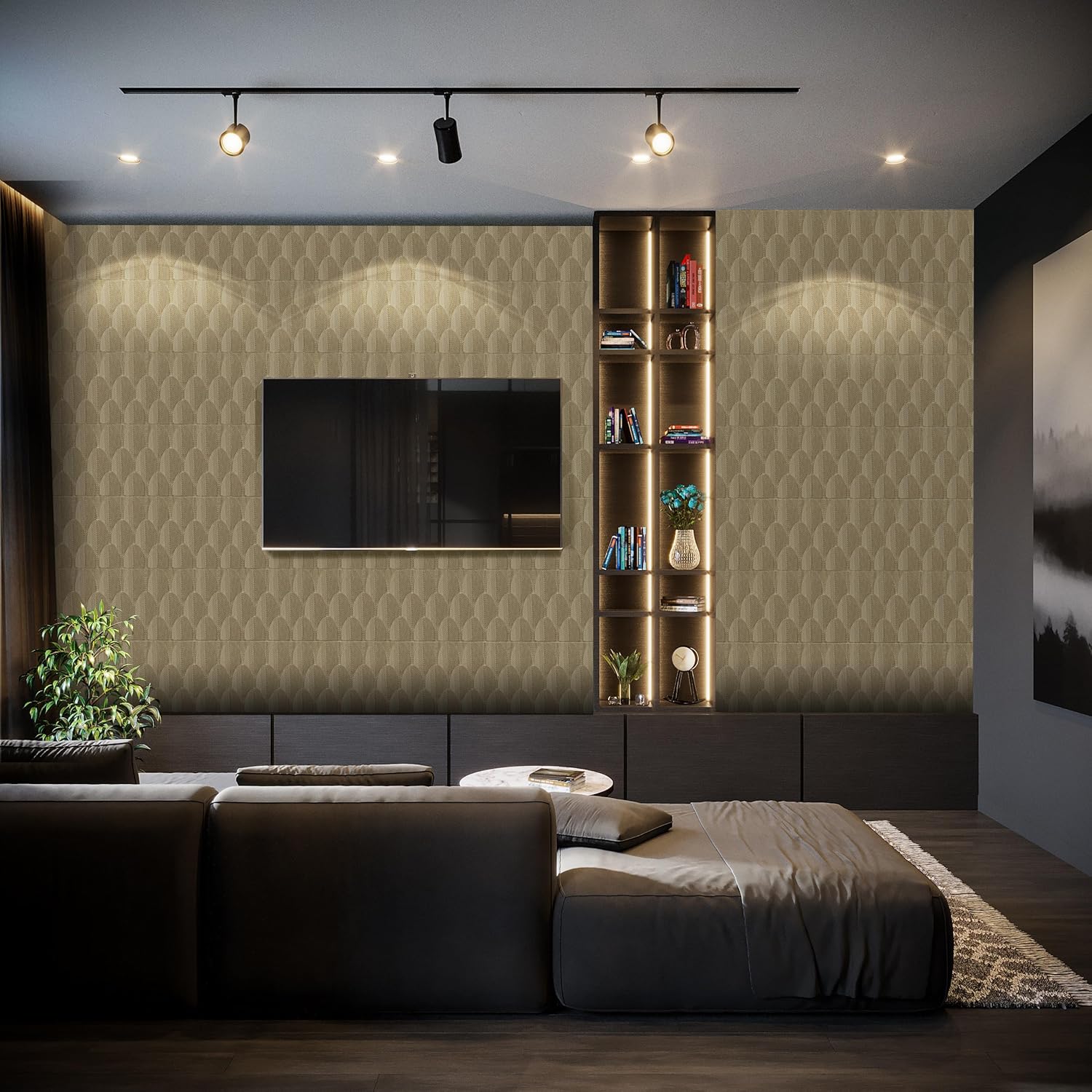 STICKGOO 33 Pack 3D Wall Panels Peel and Stick, Decorative PVC Wall Panels, Cactus Design, 12" x 12", 3D Textured Wall Panels for Interior Wall Decor, 32 Sq.Ft, Champaign Gold