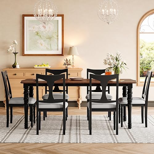 Miniatura 9 de Merax Juego de mesa de comedor extensible de 7 piezas para 6 personas, mesa de comedor rectangular de madera extensible de 60 a 78 pulgadas