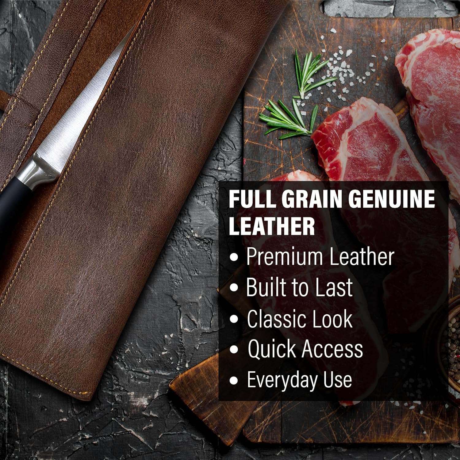 Handmade Leather Chef Knife Sheath – Universal Fit | Single Slot Knife Roll | Heavy Duty Leather Knife Cover with Belt Wrap | Kitchen Knife Storage