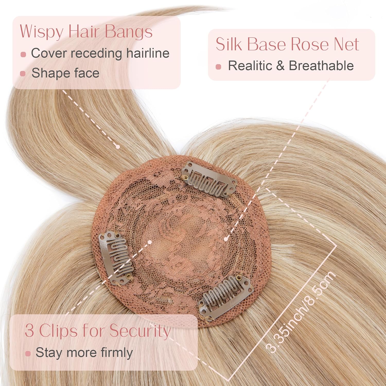 SEGO Hair Toppers for Women Real Human Hair with Bangs Mono Base 10 Inch Clip In Bangs Wiglets Topper Hairpieces for Women with Thinninghair -12P613 Golden Brown&Bleach Blonde