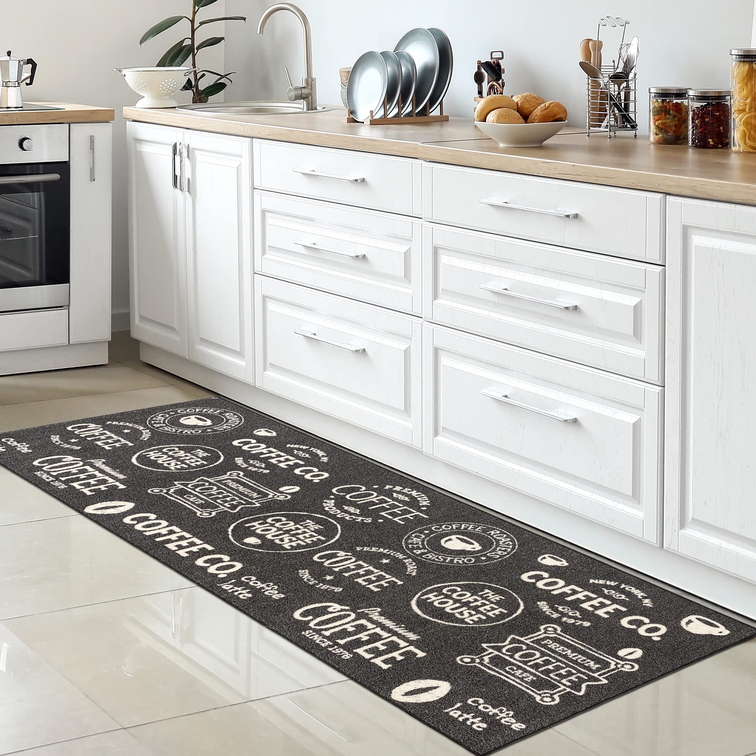 Alfombra de cocina antideslizante que evita resbalones y manchas CARPETIA gris de 80 x 250 cm
