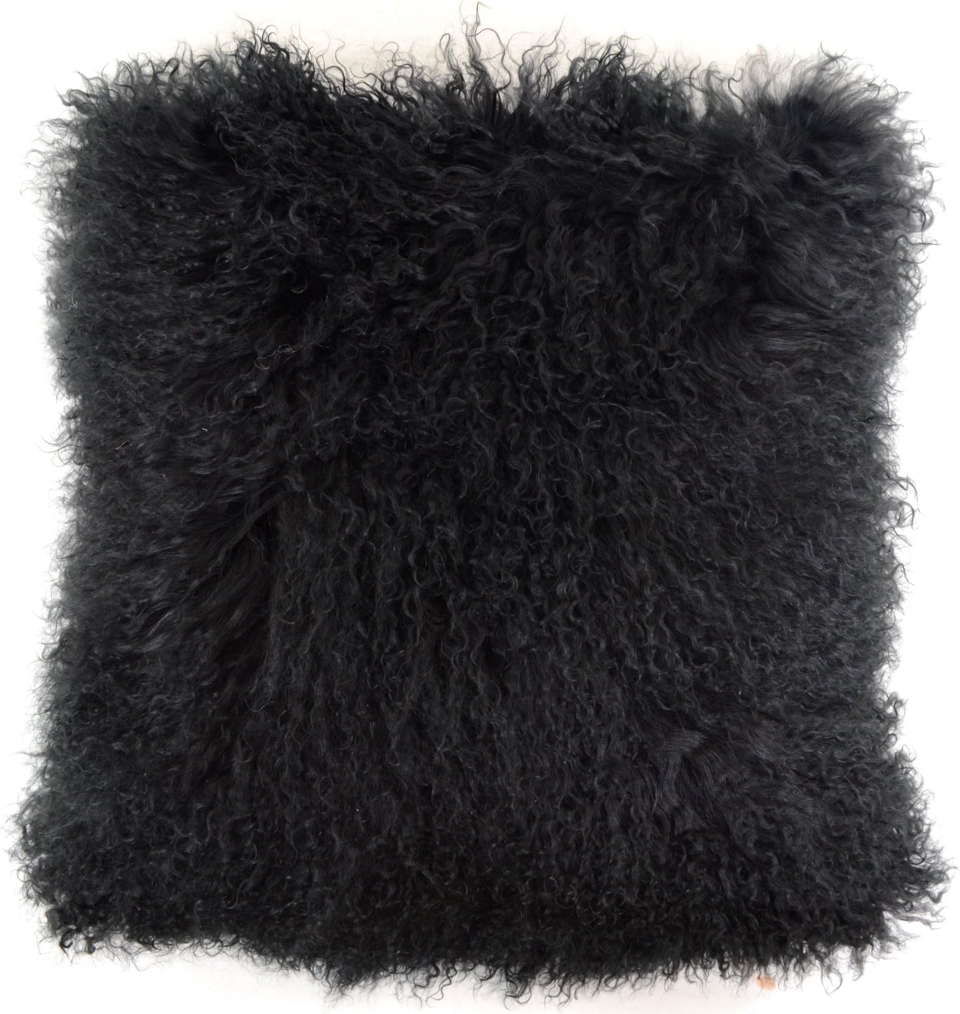 Mongolian Long Curly Wool Sheepskin Cushion/Pillow & Cushion Inner - 40cm x 40cm - Black