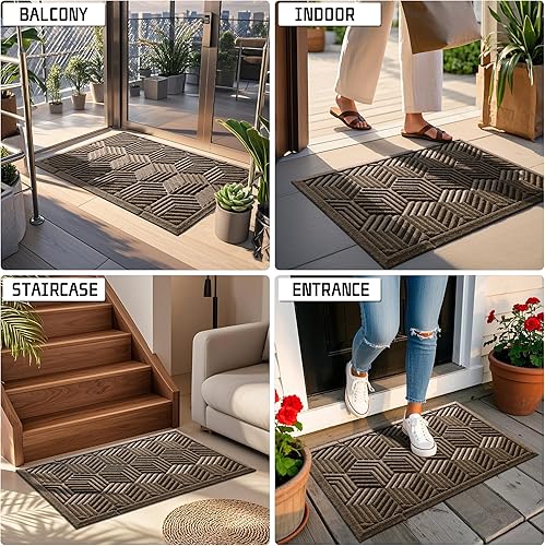 Miniatura 4 de Yimobra Tapete para puerta de entrada delantera, resistente para todas las estaciones, para interiores y exteriores, goma natural resistente,