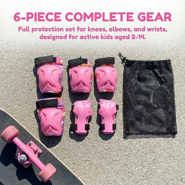 Ginocchiere per Bambini 2-14 Anni,6 In 1protezione Kit per Bambini Sicurezza Set Bambino Ginocchiere, Gomitiere e Polsiere Regolabili per Skateboard Bicicletta Pattinaggio Scooter e Rollerblade - 3