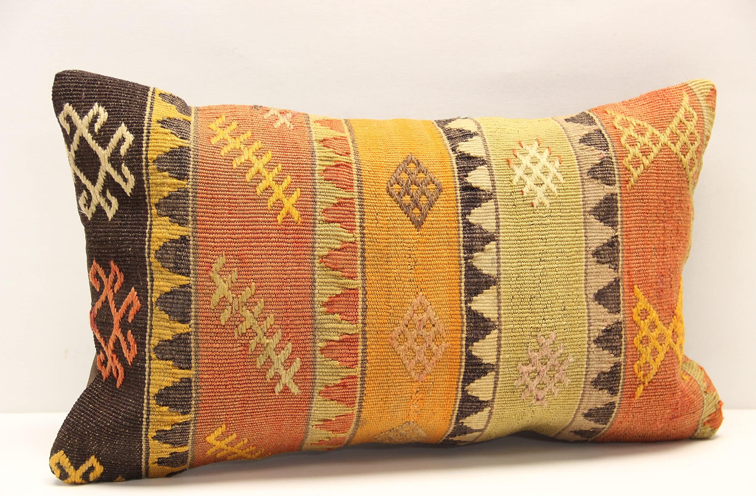 Turkish kilim pillow cover 12x20 inch Bohemian Chevron Ethnic Embroidery Knitting Striped Lumbar Throw accent Anatolian decorative Cushion Cover