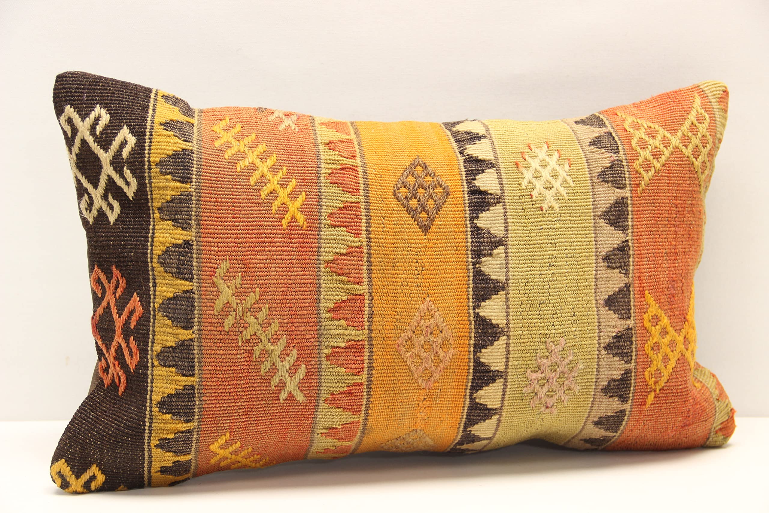 Turkish kilim pillow cover 12x20 inch Bohemian Chevron Ethnic Embroidery Knitting Striped Lumbar Throw accent Anatolian decorative Cushion Cover