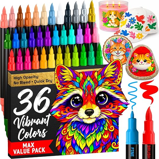 ARTISTRO 36 Dual-Tip Acrylic Paint Marker Pens for Drawing | For Fabric, Rock, Glass, Wood, & Molds, Arts & Crafts Gift for Adults, Teens, & Kids, Classroom Must Haves & School Supplies
