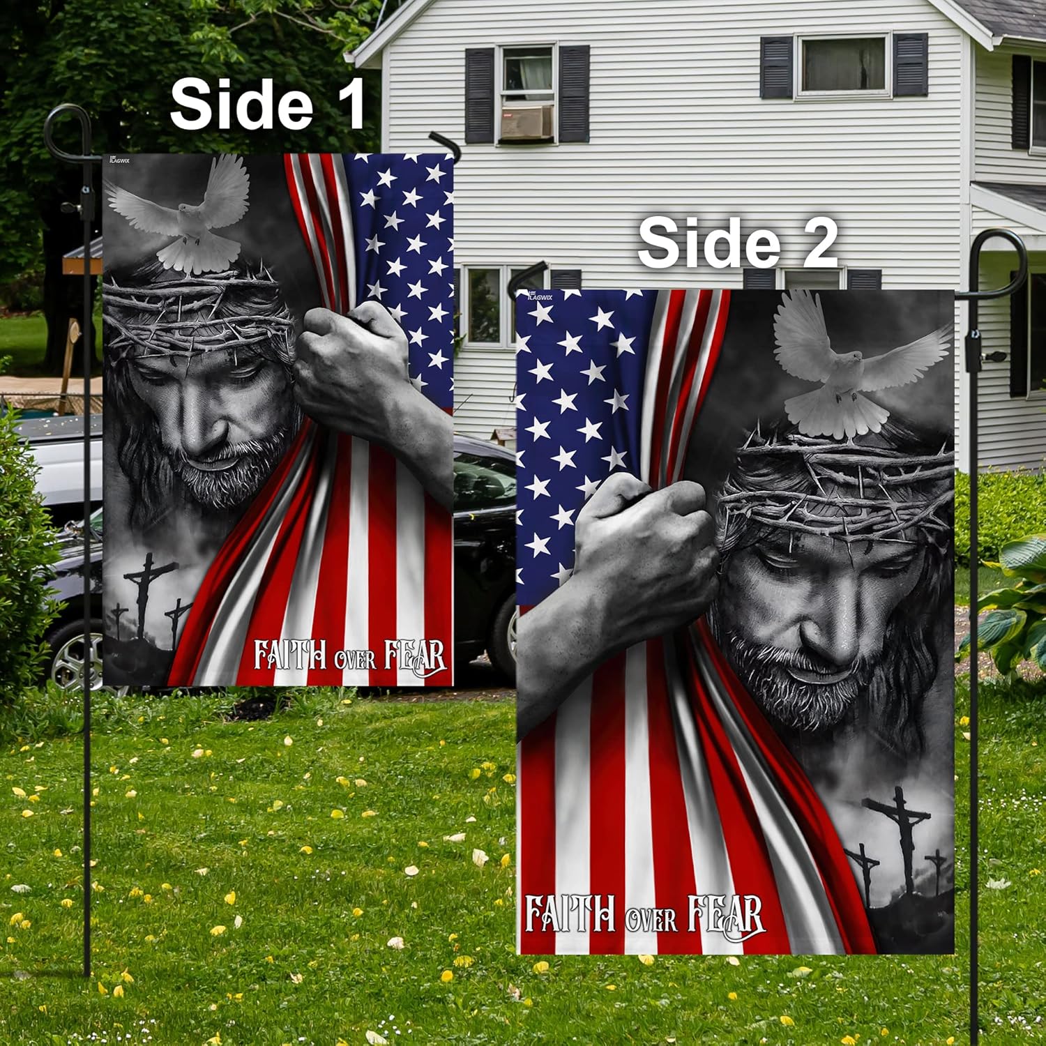FLAGWIX Christian Patriot American Flags, Faith Over Fear God Flag - 4th of July, Independence Day Decorations for Home, Garden Flag 12x18 - Double Sided, Heavy Duty Canvas Indoor Outdoor Flag - Image 3