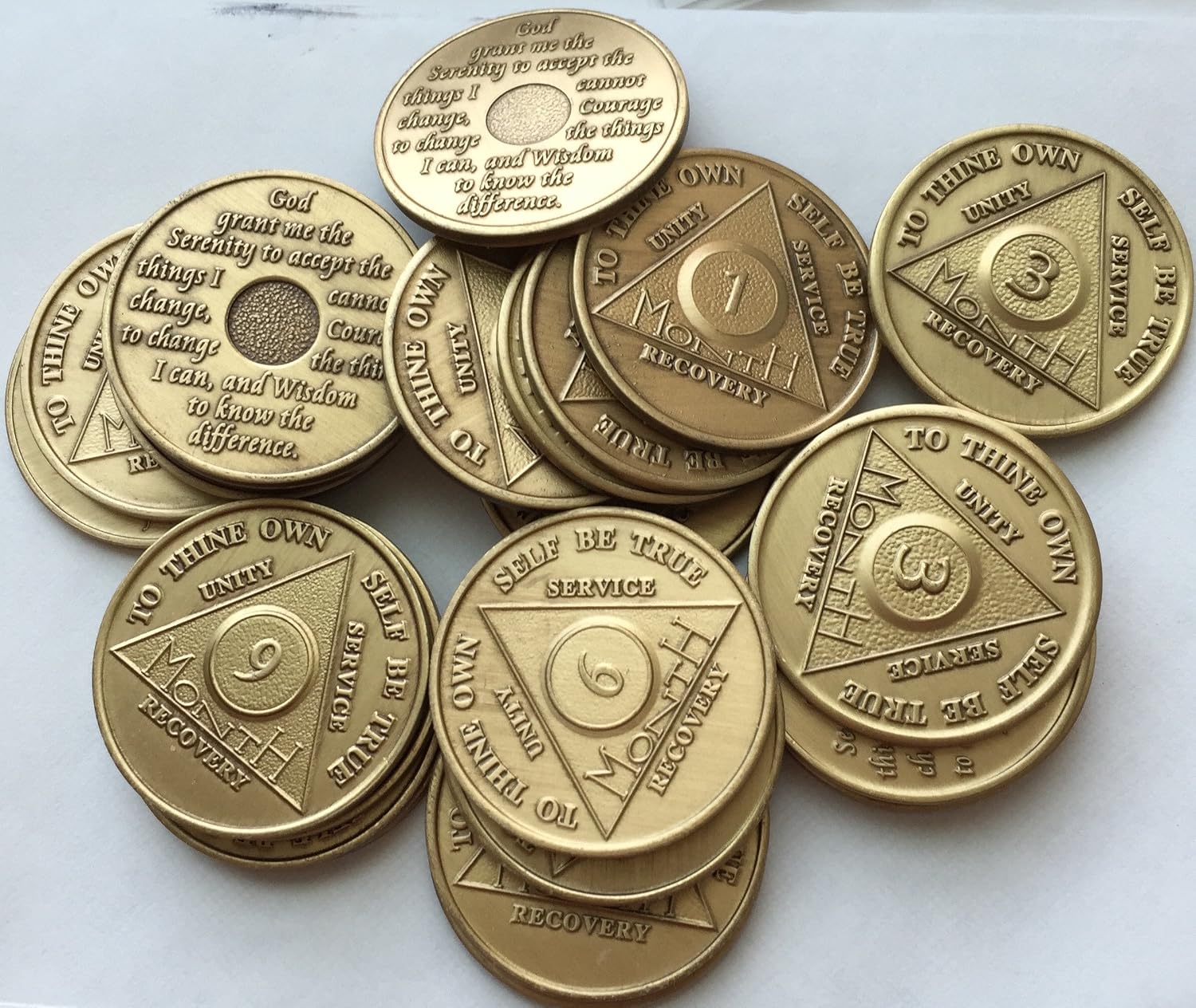 wendells AA Group Refill Bulk Lot of 25 AA Month Medallions Sobriety Chips 1 3 6 9 30 90 Days Bronze image 2