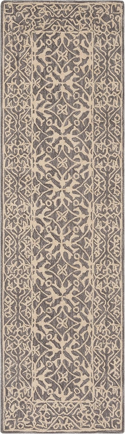 SAFAVIEH Suzani Collection 2'3" x 8' Grey/Beige SZN101A Hand-Hooked Boho Premium Wool Runner Rug