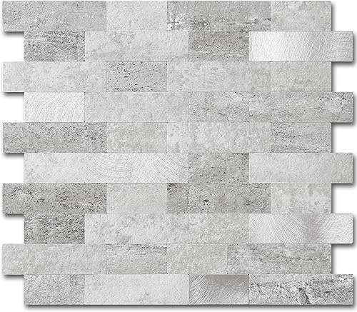 Miniatura 8 de BeNice Adhesivos para azulejos de cocina, ladrillo 3D mate, azulejos adhesivos de mosaico lineal para baño, ducha, pared, chimenea (5 unidades,