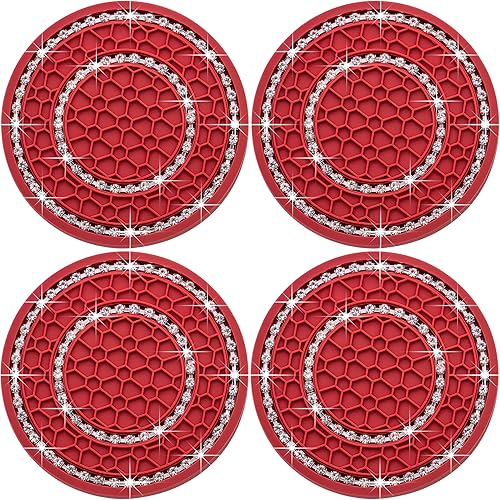 Miniatura 11 de 2 piezas posavasos con diamantes de imitación de cristal, 2.75 pulgadas, silicona suave, antideslizante, a prueba de golpes, portavasos de Negro y