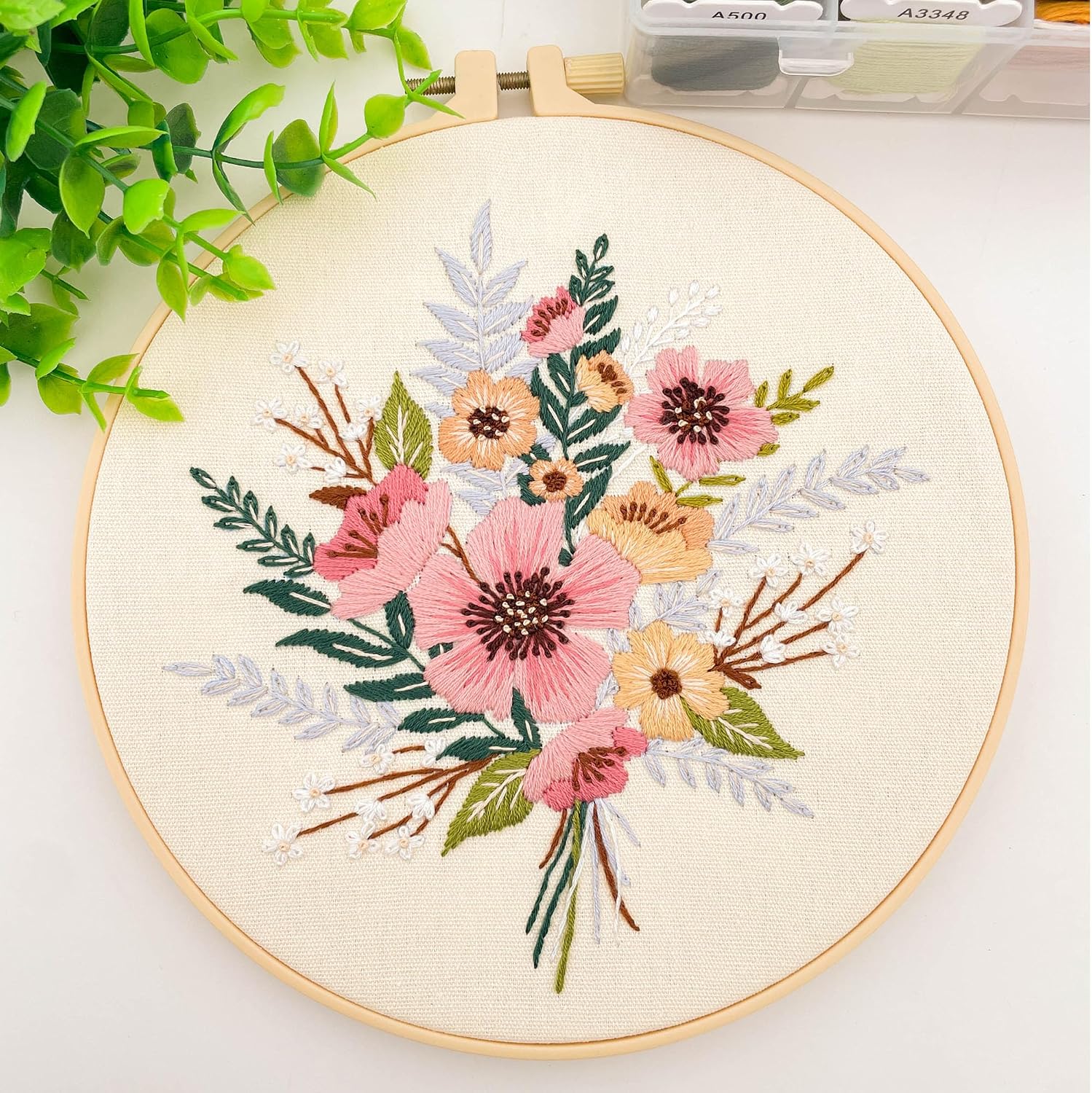 Silentsea Embroidery Kit, Floral and Nature Designs, with Hoops, Needlework Pattern Set (Flower)