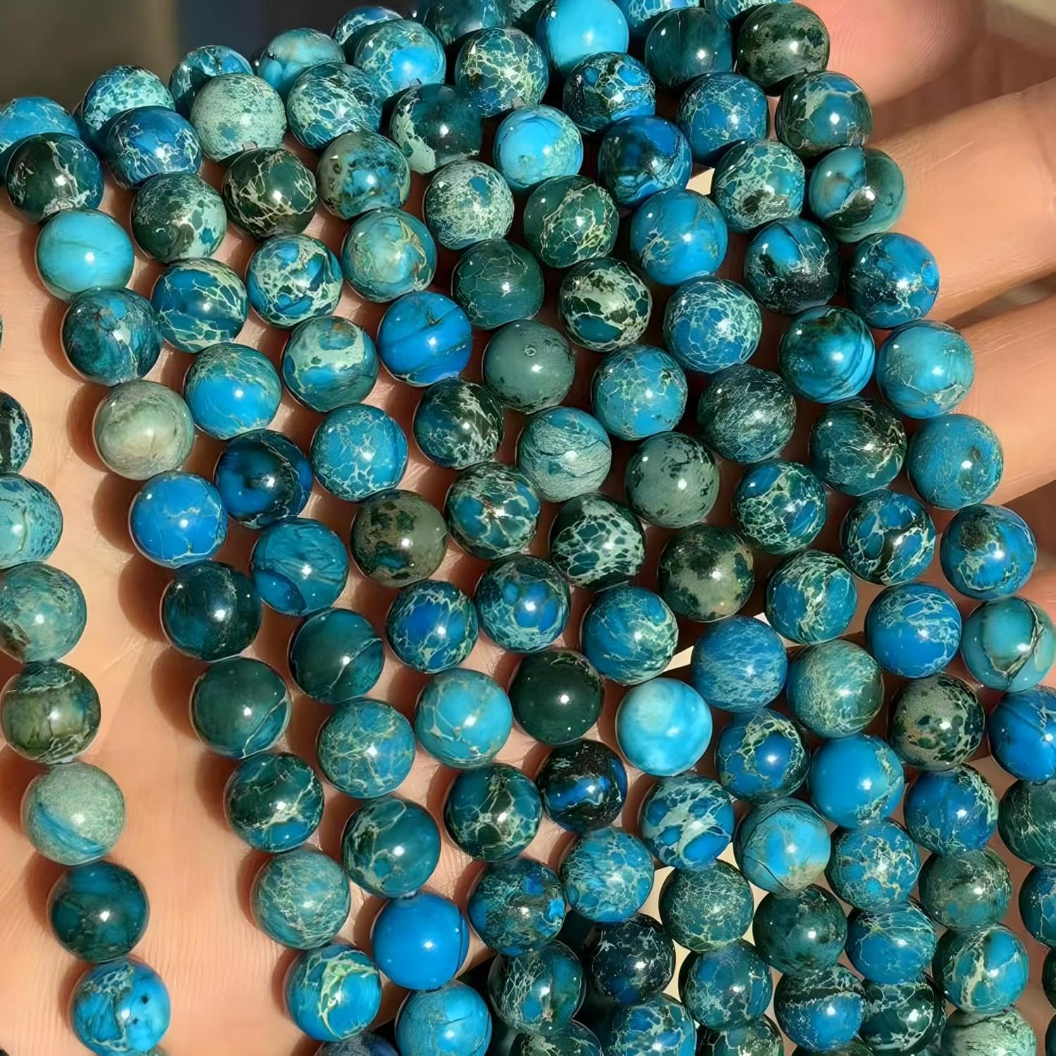Natural Stone 6 Colors Sea Sediment Imperial Jasper Round Loose Beads for Jewelry Making (8mm, Light Blue) - Image 8