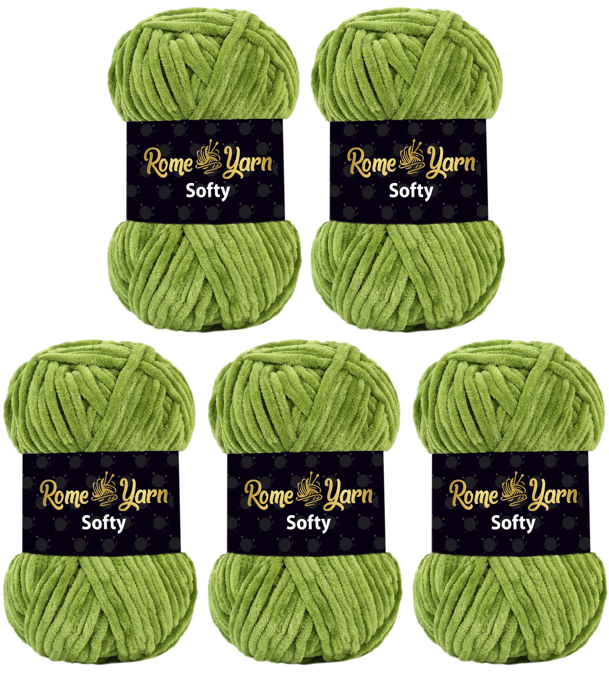 Rome Yarn Softy Velvet Yarn 100g/3.52oz - 120m/131yards | Super Chunky Bulky Chenille Soft Yarn for Knitting and Crochet Baby Blanket Amigurumi Plush Thick (5 Pack, 932 Grass Green)