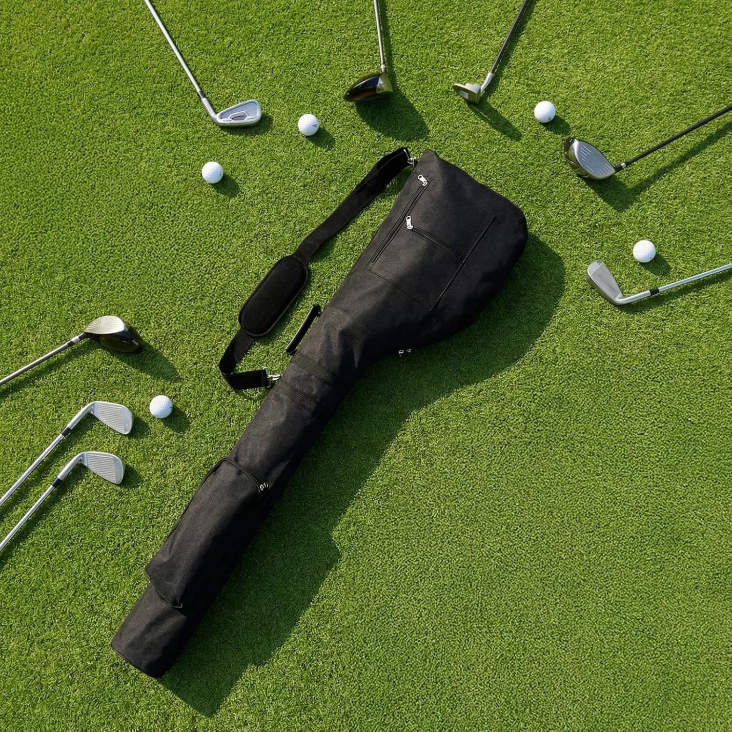Golf Club Carry Bag, Lightweight Travel Bag For 5-10 Clubs, Foldable Driving Range Bag With Adjustable Shoulder Strap, Dual Zipper Pockets, 13 X 10.6 X 3.9 In / 33 X 27 X 10 Cm