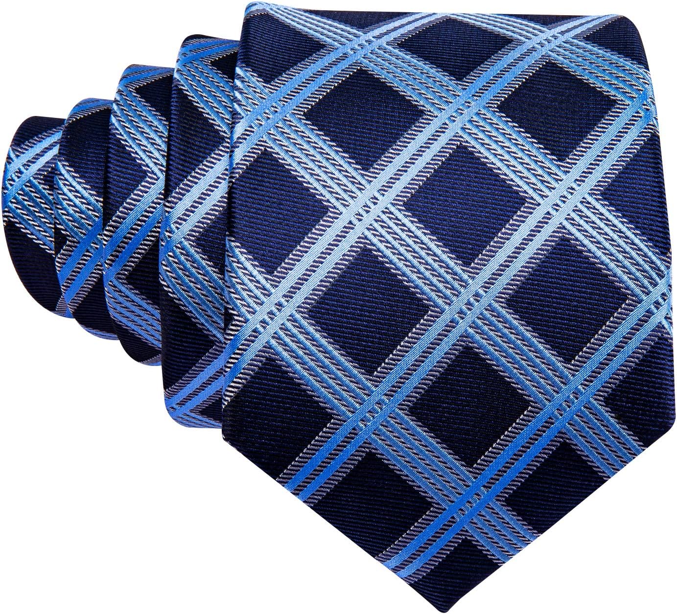 Barry.Wang Man Stripe Ties Set Silk Woven Pocket Square Necktie Cufflinks Formal Party Business - Image 4