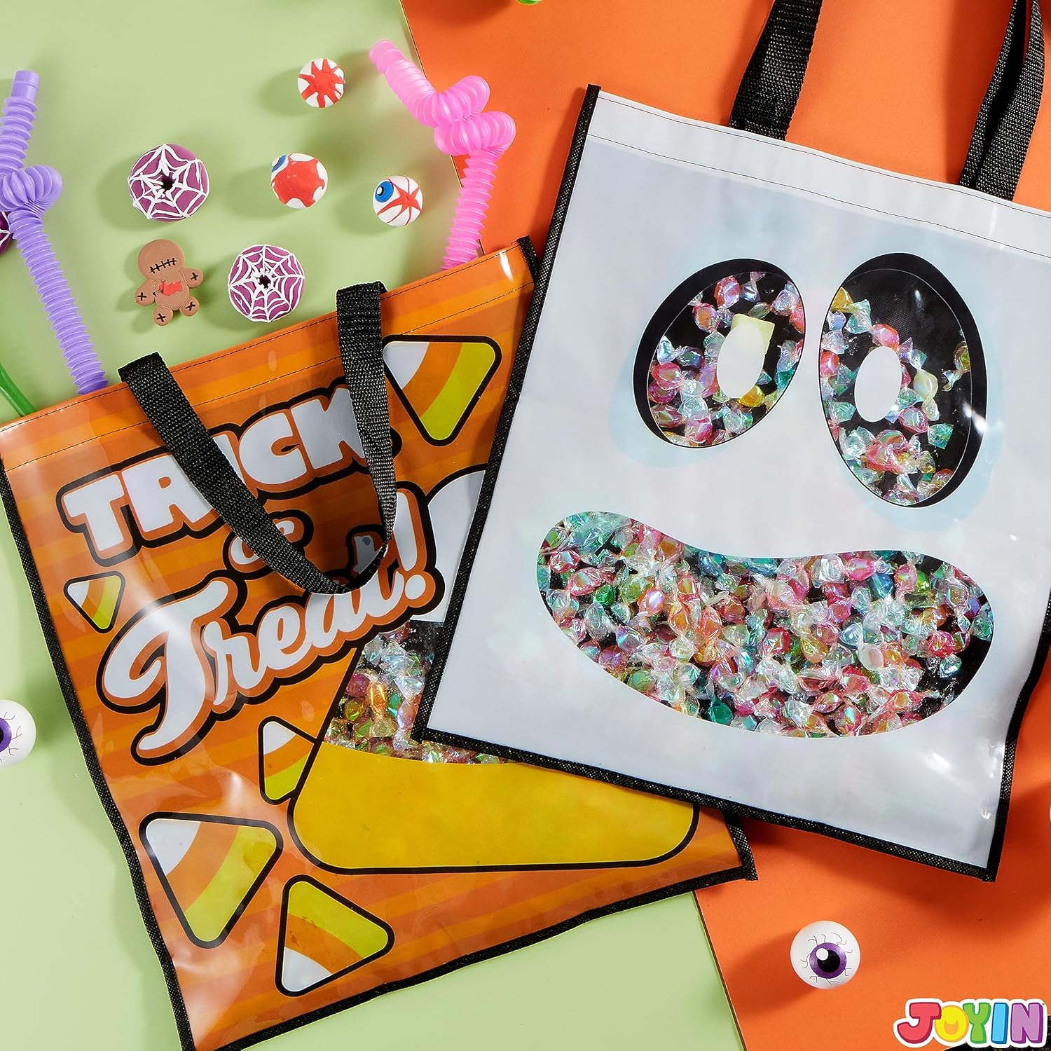 JOYIN 3 PCS Halloween Large Tote See-through Bags, 22.5” x 13.4” Halloween Goodie Candy Bags for Kids Trick or Treating, Grocery Shopping Gifts Tote with Handles, Classroom Party Favor Supplies - Image 3