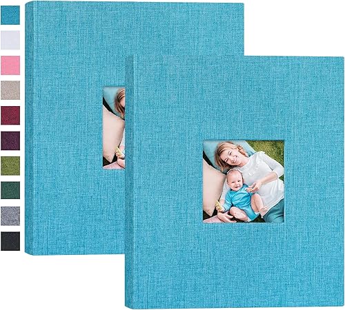Miniatura 1 de Mublalbum Álbum de fotos pequeño de 8 x 10 pulgadas, paquete de 2 cubiertas de lino, cada mini libro de fotos de 26 páginas con capacidad para 52