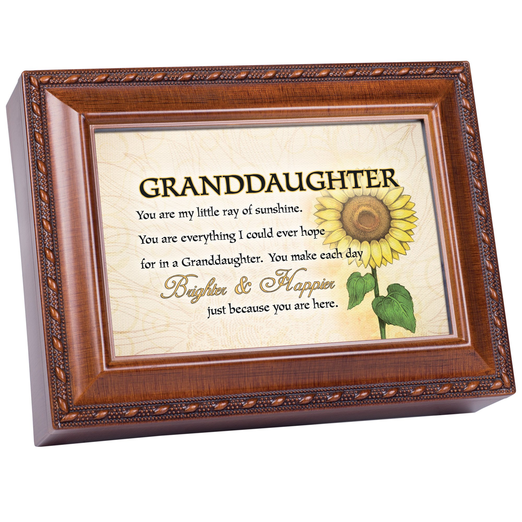 Cottage Garden Woodgrain Granddaughter Sunshine Sunflower Wood Finish Jewelry Music Box Plays You Are My Sunshine