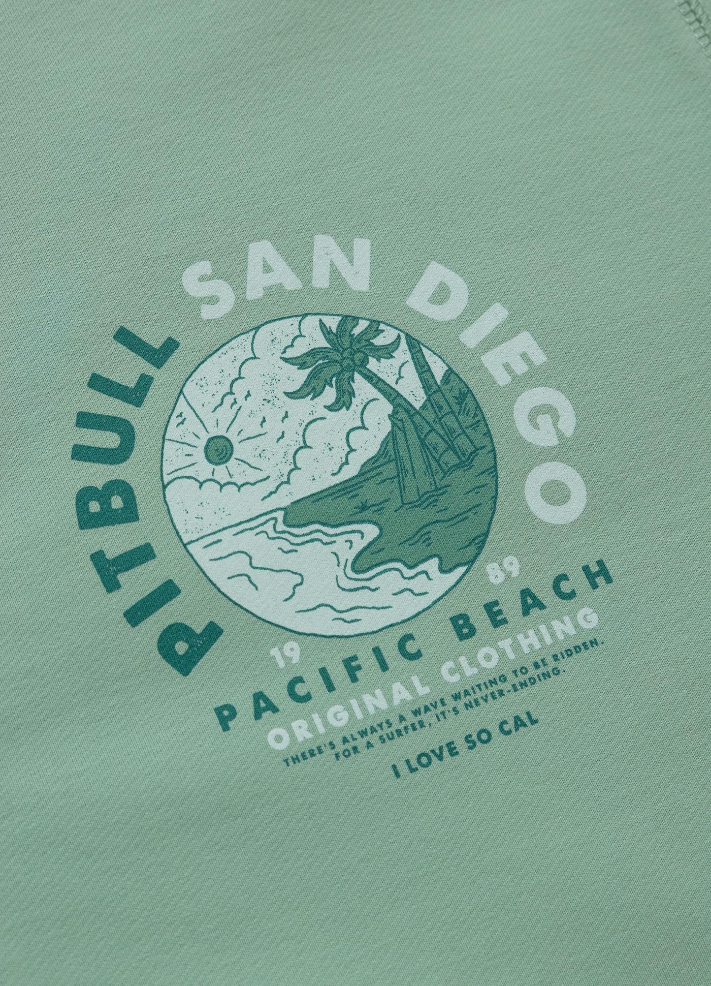 PITBULL Herren Zip Hoodie Planet SURF – Kapuzenpullover mit Reißverschluss, Tricot Terry 280g, Rückenprint, atmungsaktiv, elastisch, mit Taschen – Leichter Sommer-Hoodie im Surf-Design