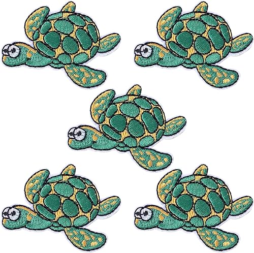 5 parches para planchar con forma de tortuga verde de cristal, parches vintage bordados de dibujos animados para planchar para ropa de bricolaje,
