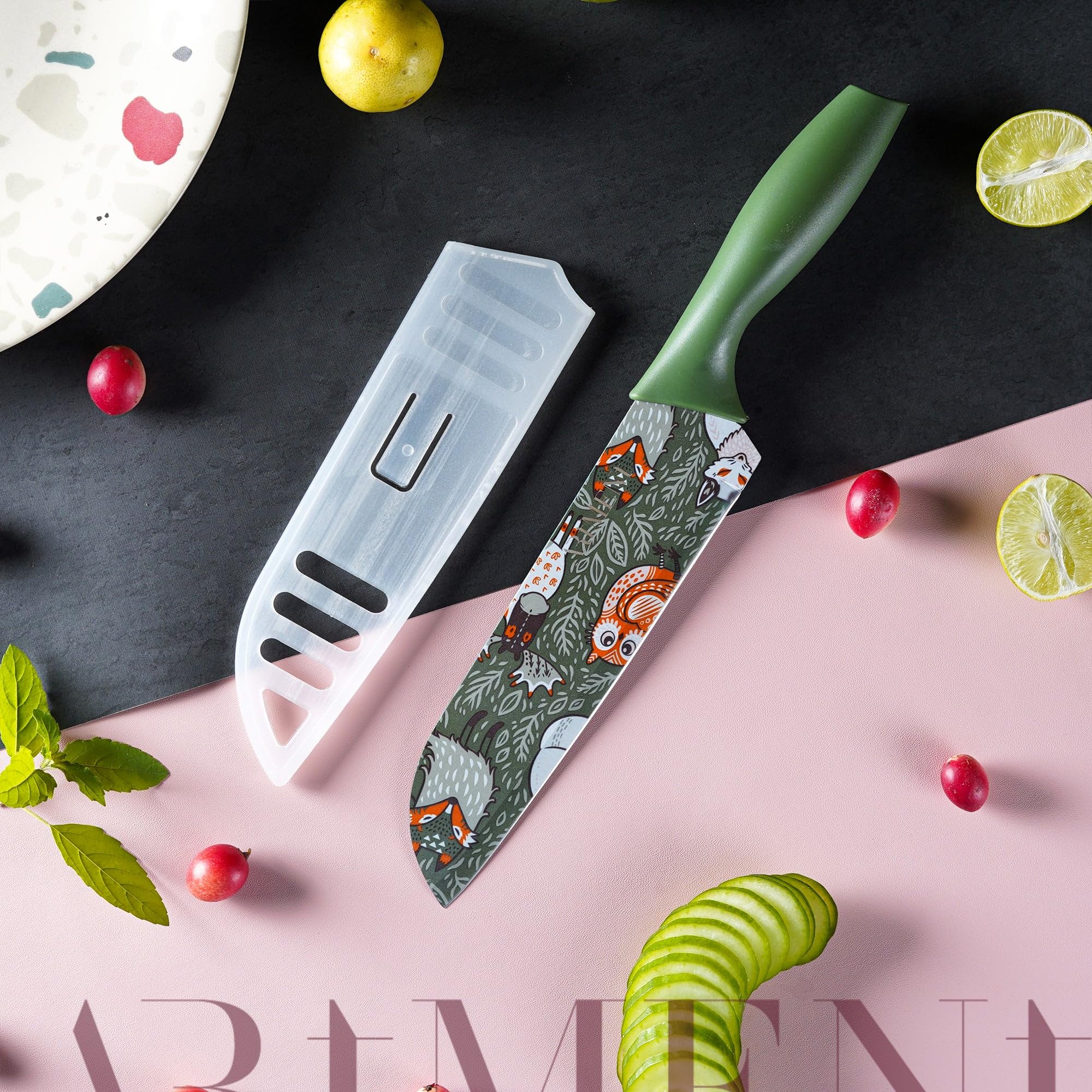 PopCut 7-Inch Vibrant Kitchen Knife – Precision Stainless Steel Blade, Non-Slip Ergonomic Handle, Fun Colors – Chopping & Everyday Cooking (1, Green)