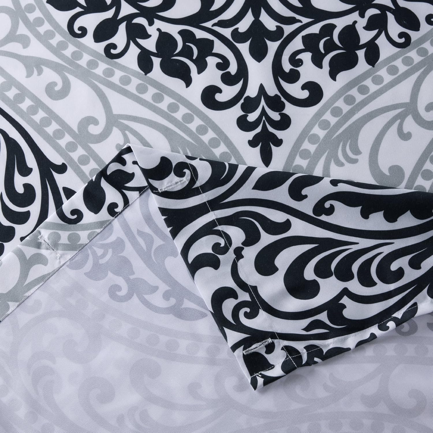 Comfort Spaces Coco Bathroom Shower Curtain Printed Damask Pattern Modern Cute Microfiber Fabric Bath Curtains, 72"x72", Black (CS70-0682)