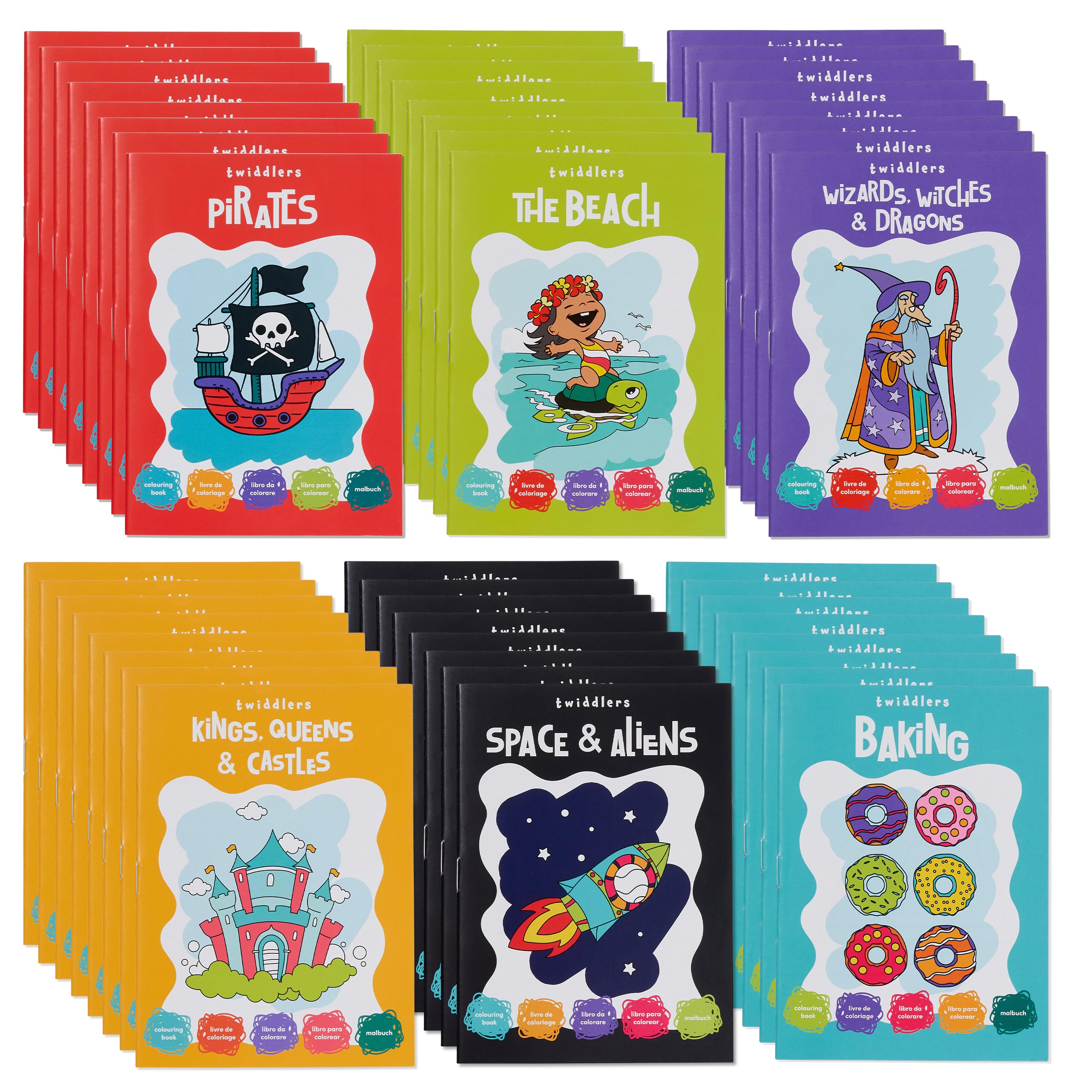 THE TWIDDLERS 48 Mini Colouring Books Bulk Multipack for Kids, A6 Party Bag Fillers & Favours in 6 Fantasy Designs, Childrens Activity Books for Parties, Classrooms & Events