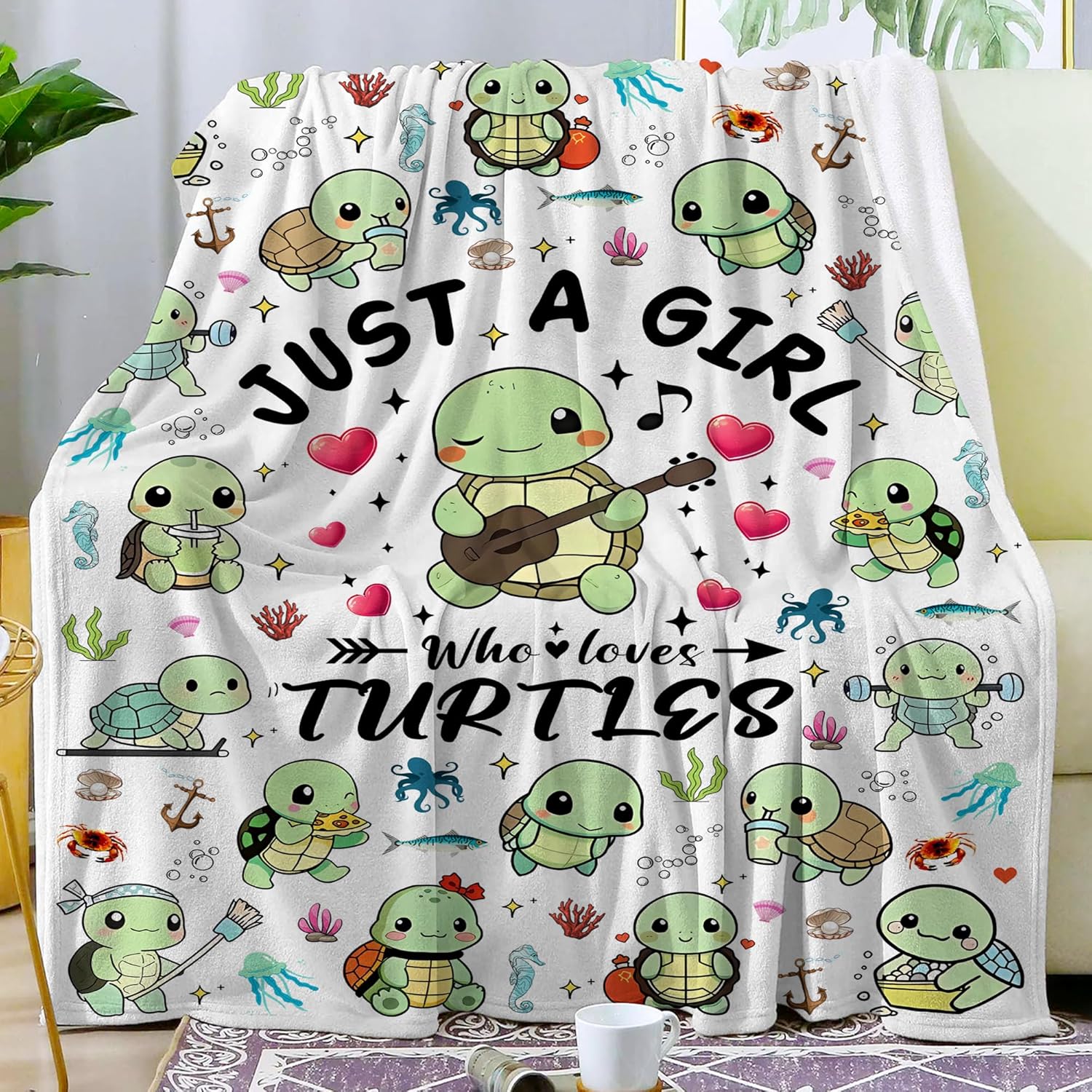 Sea Turtle Blanket Soft Cozy Flannel Turtles Themed Throw Blankes Decor Bedding Gifts for Kids Girls Adults 50"x40" - Image 2