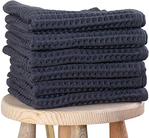 PÜSKÜL - Juego de 6 toallas de cocina con gofres, 100% algodón turco orgánico, ultra suaves, de secado rápido, absorbentes, sin pelusas, 32 x 16