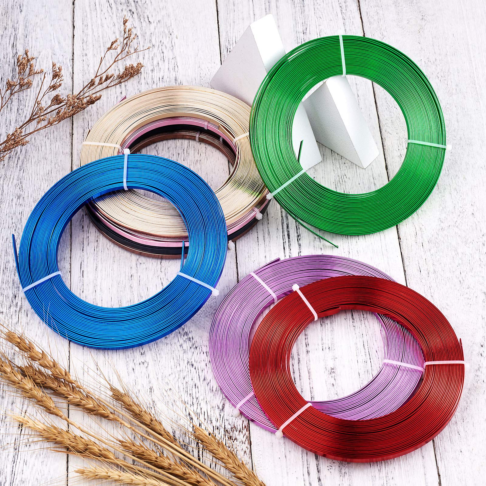 Beadthoven Filo Di Alluminio Piatto Per Gioielli Fai Da Te – 10m, 3mm, 5 Rotoli, Colore Argento - 3