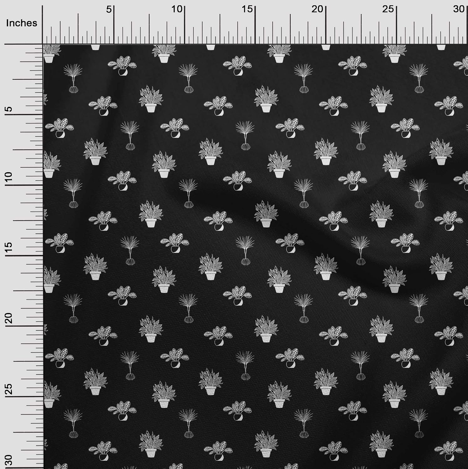 oneOone Cotton Flex Black Fabric Plants in Vase Quilting Supplies Print Sewing Fabric By The Yard 40 Inch Wide