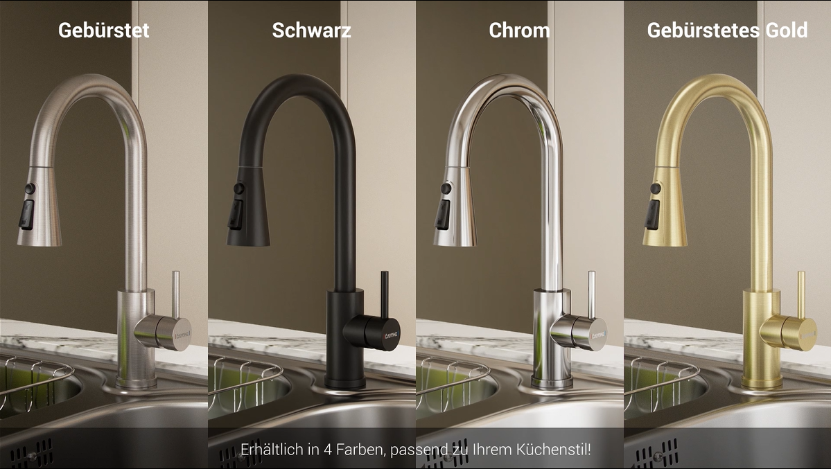 Küchenarmatur In Brushed Gold – Mit Sprühfunktion, Einhebelmischer & 360° Schwenkbarem Auslauf