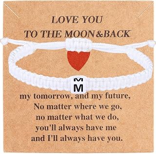 Valentines Day Gifts for Him Her Heart Love Letter Initial Matching Couple Bracelets for Women Men Teen Gifts Best Friend Graduation Birthday Gifts A-Z Braided Bracelet Son Daughter Dad Jewelry